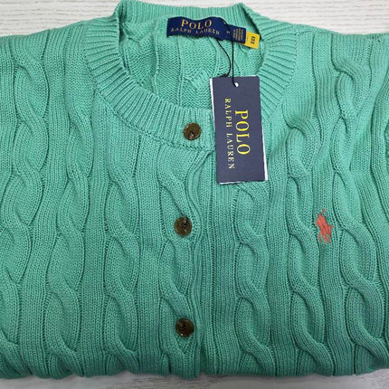 【RALPH LAUREN POLO】麻花刺繡針織開胸外套 (綠色)