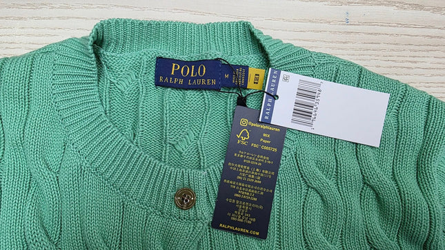 【RALPH LAUREN POLO】麻花刺繡針織開胸外套 (綠色)
